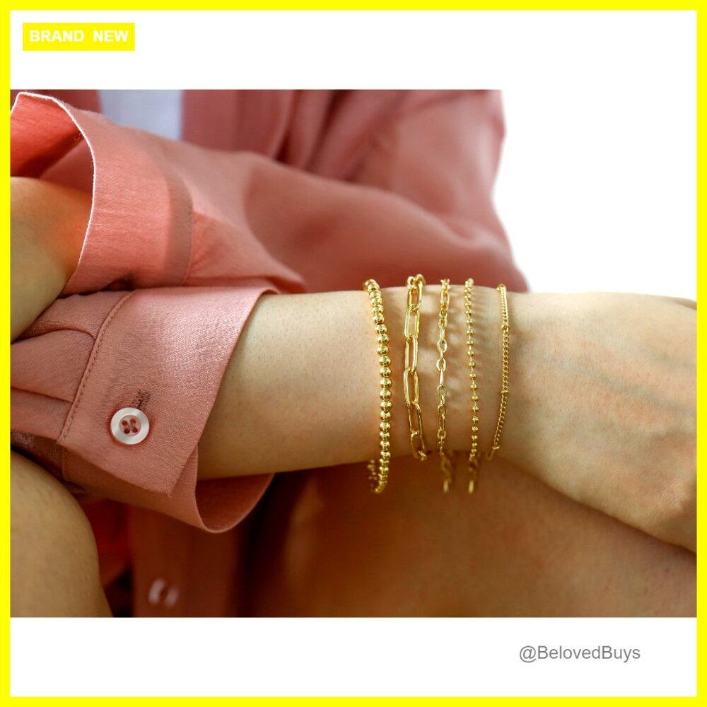 Waterproof Gold Plated Link Bracelet Set Hypoallergenic Stainless Steel - Picture 7 of 7